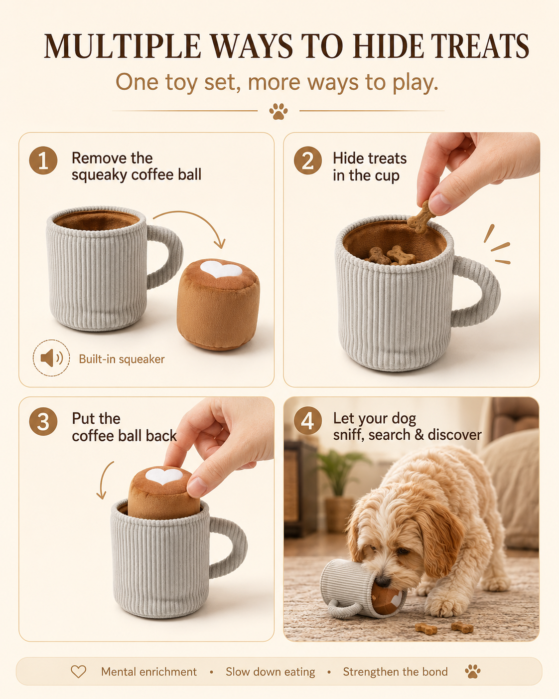 2-in-1 Puppuccino & Ice Cream Sandwich — Café Snuffle Toy Set for Dogs