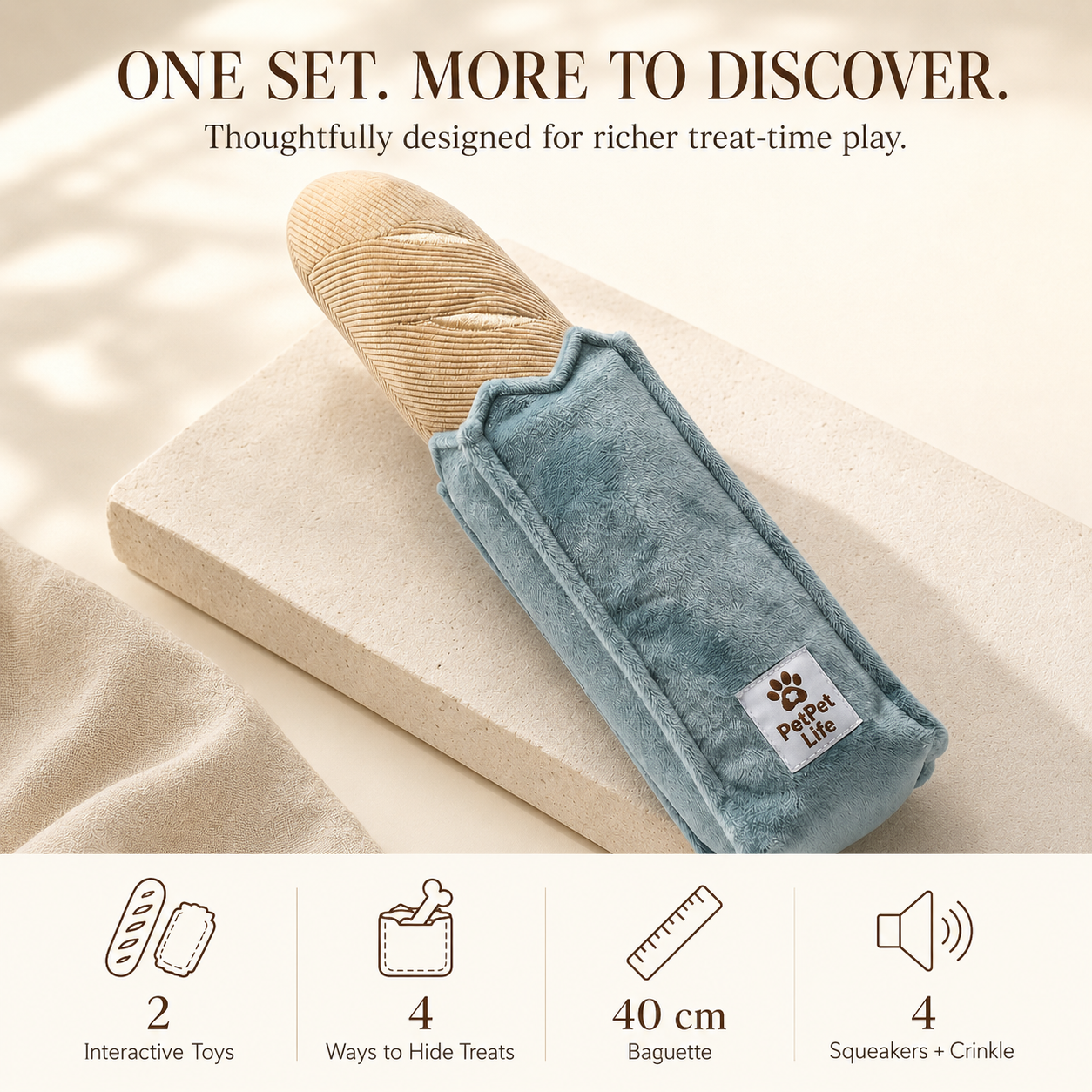 4-in-1 The Nordic Café Collection — Three-Piece Enrichment Set Baguette Buddy · Puppuccino Mug · Ice Cream Sandwich