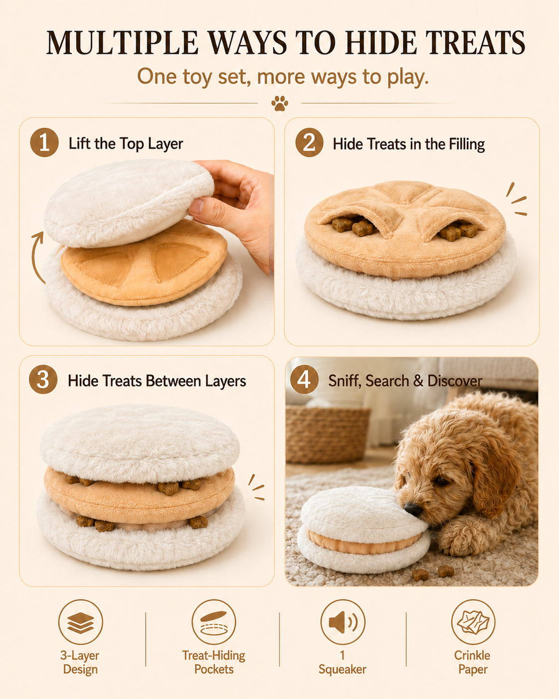 2-in-1 Puppuccino & Ice Cream Sandwich — Café Snuffle Toy Set for Dogs