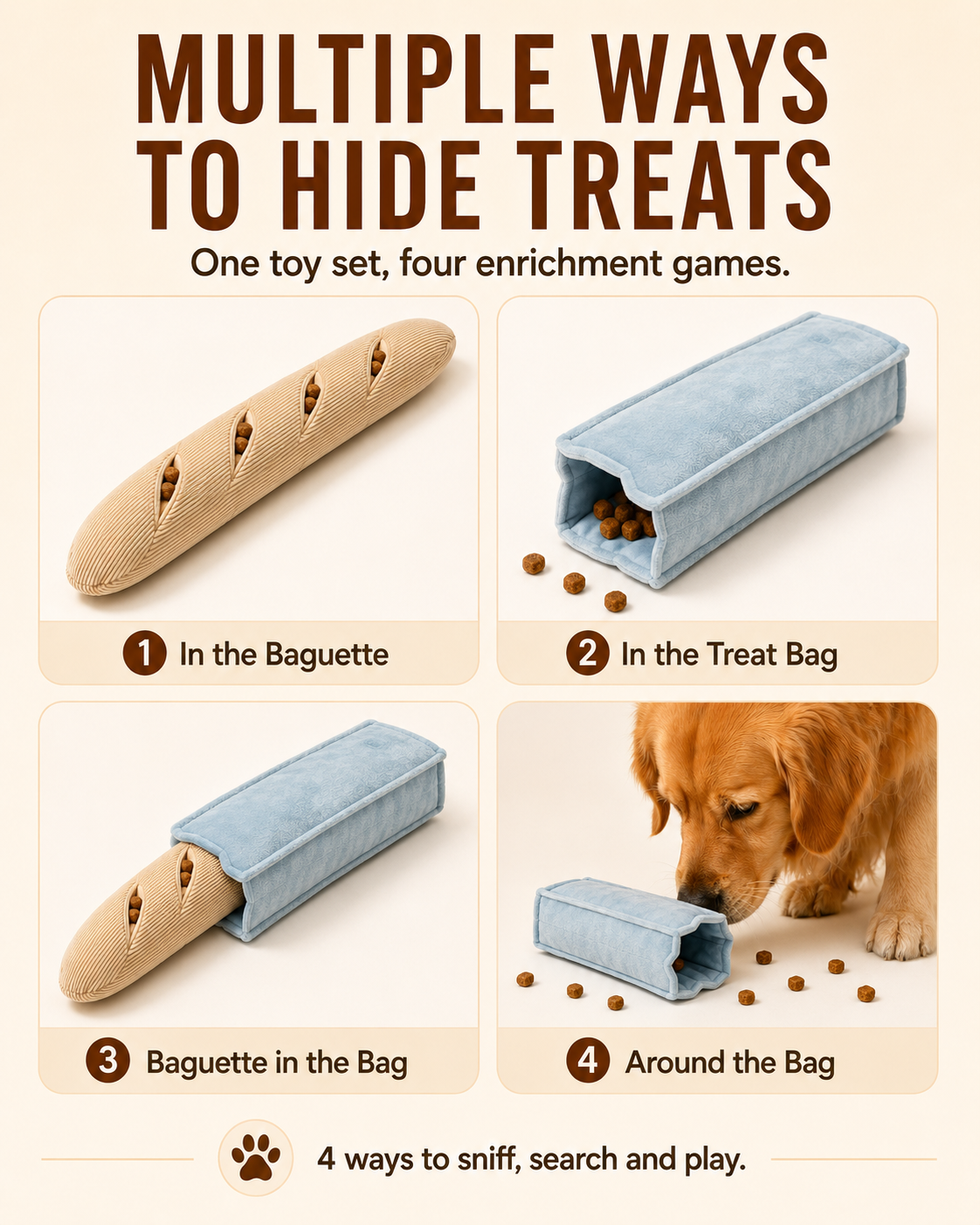 4-in-1 The Nordic Café Collection — Three-Piece Enrichment Set Baguette Buddy · Puppuccino Mug · Ice Cream Sandwich