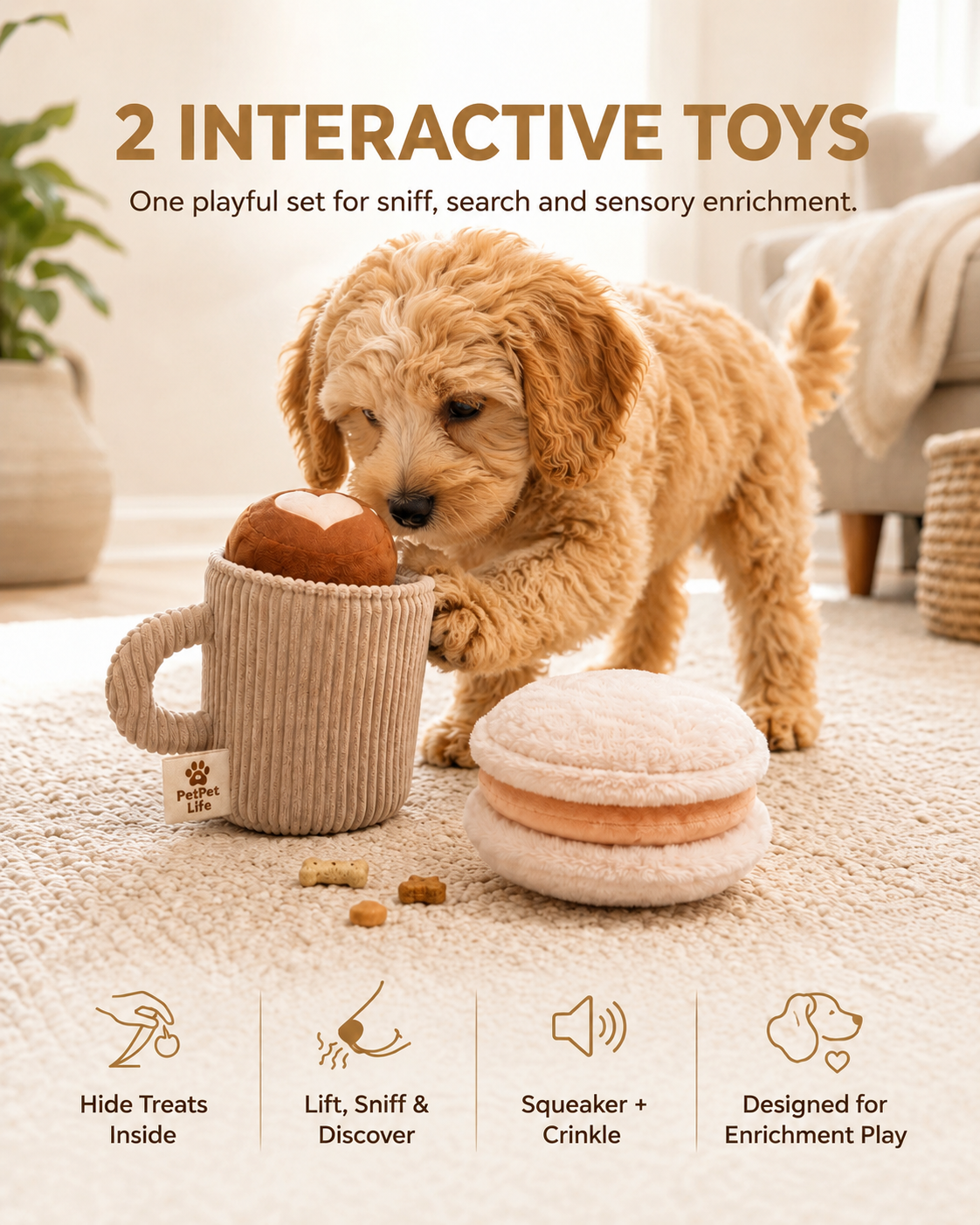 4-in-1 The Nordic Café Collection — Three-Piece Enrichment Set Baguette Buddy · Puppuccino Mug · Ice Cream Sandwich