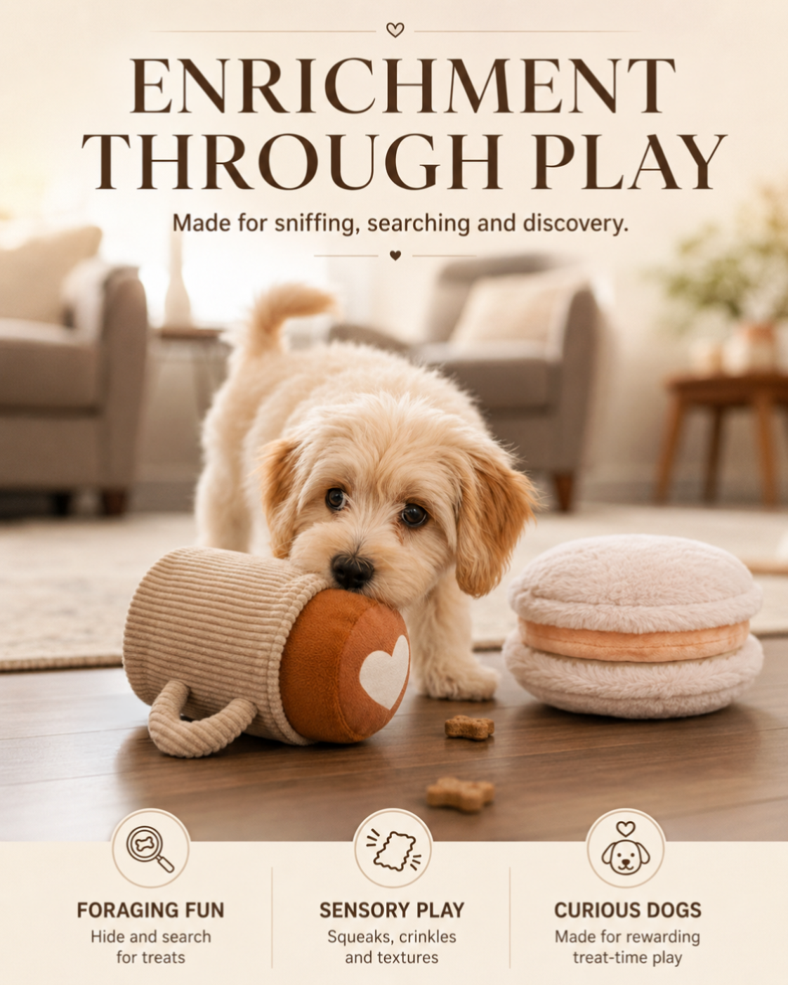 2-in-1 Puppuccino & Ice Cream Sandwich — Café Snuffle Toy Set for Dogs