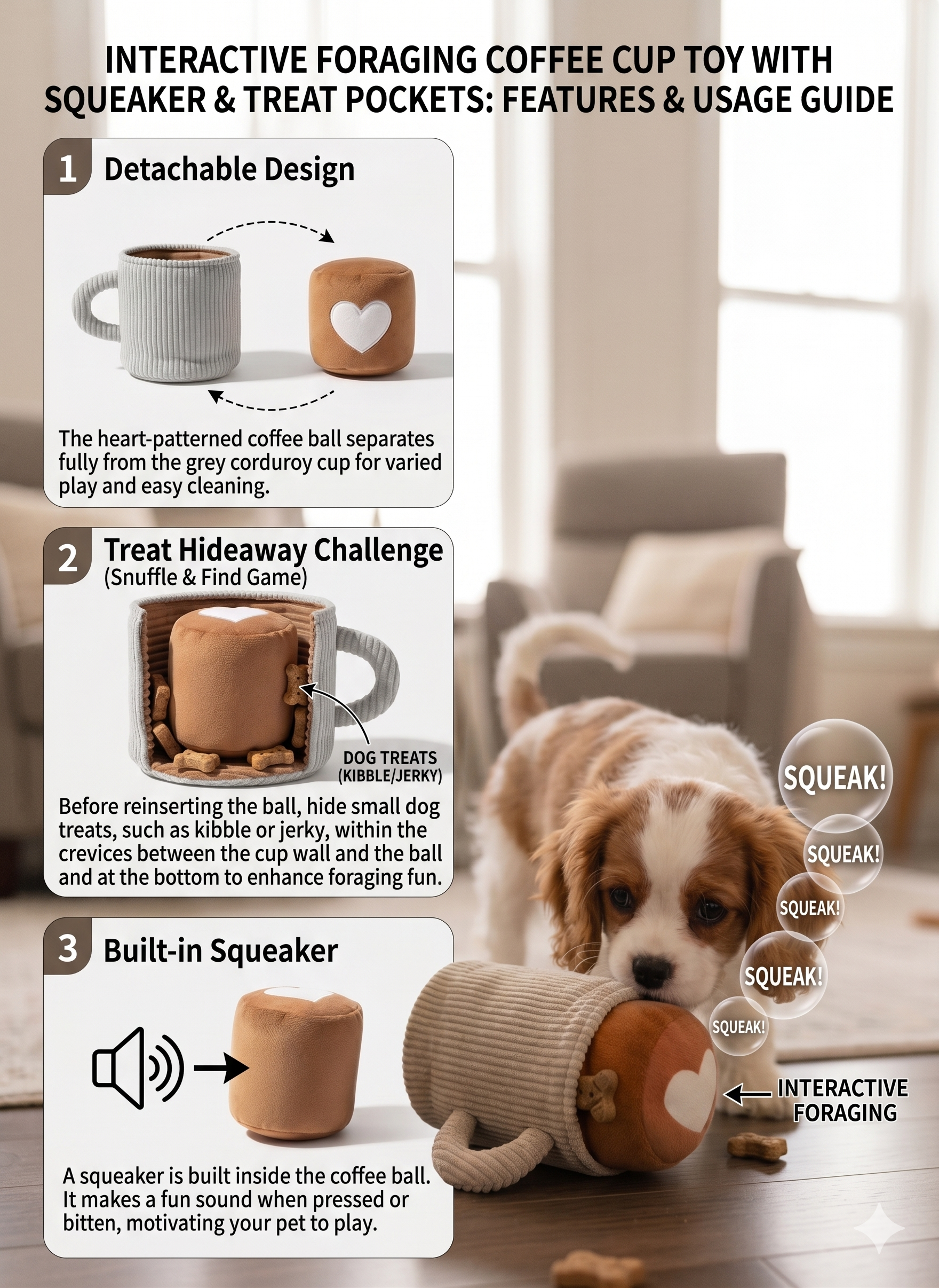 The Nordic Café Collection — Three-Piece Enrichment Set Baguette Buddy · Puppuccino Mug · Ice Cream Sandwich
